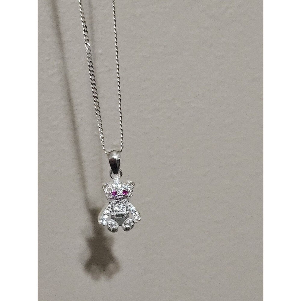 Genuine 925 Sterling Silver   Pendant bear  Necklace Women's Jewelry